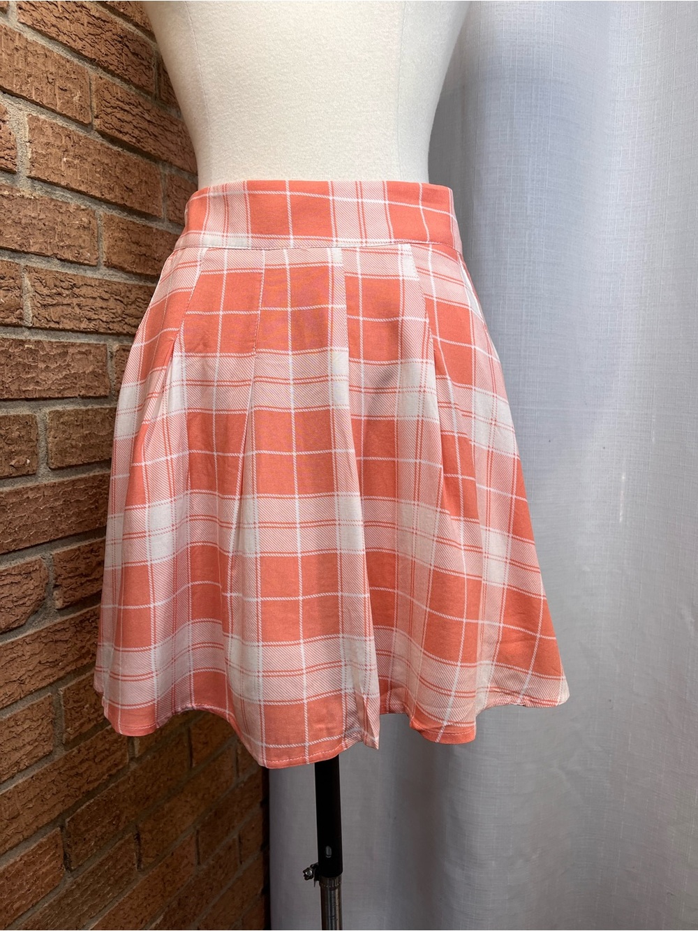 NWT Promesa Convertible Plaid Mini Skirt Strapless Coral Lined